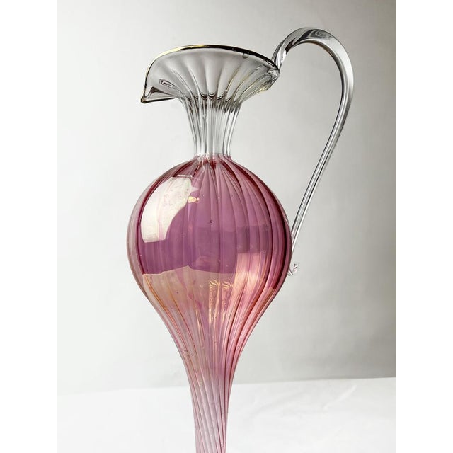 Glass Mid-Century Modern Murano Pink Venetian Glass Pitcher, 1940s For Sale - Image 7 of 14