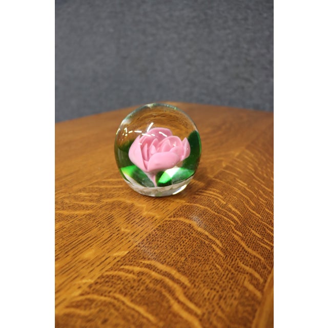Late 20th Century Selkirk Scottish Art Glass Pink Rose Paperweight For Sale - Image 5 of 6