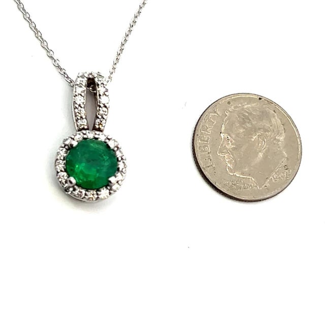 Italian Natural Emerald Diamond Pendant Necklace 18" 14k WG 1.84 TCW Certified For Sale - Image 3 of 7