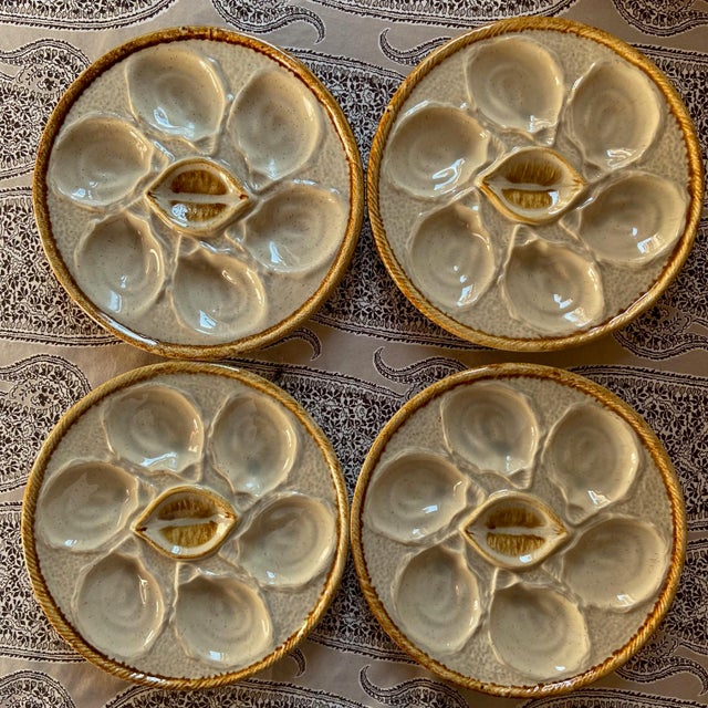 Beige French Majolica Oyster Plates from Saint Clément, 1960s, Set of 4 For Sale - Image 8 of 8