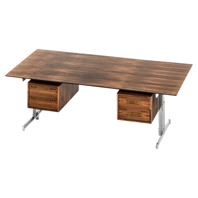 Free-Standing Desk in Rosewood and Chromed Steel attributed to Jan Lunde Knudsen, 1960s For Sale