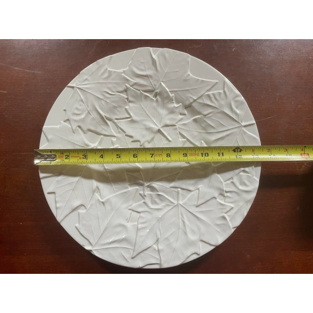 Bordallo Pinheiro Bordallo Pinheiro Majolica White Embossed Maple Leaf Serving Plate Autumn Harvest Table Decor For Sale - Image 4 of 9