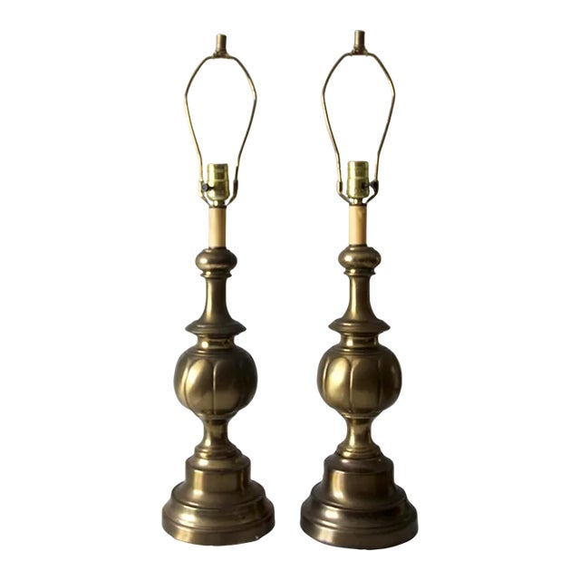 Pair Mid-Century Brass Table Lamps For Sale