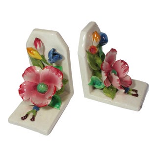 1960s Floral Capodimonte Bookends, Italy - a Pair For Sale