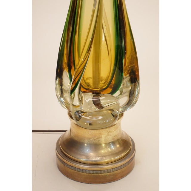 1970s XXL Murano Sommerso Thick Swirl Art Glass Brass Table Lamp Barovier Toso Italy For Sale - Image 10 of 13
