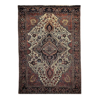 19th Century Persian Farahan Sarouk Area Rug in Floral Pattern in Ivory, Blue For Sale