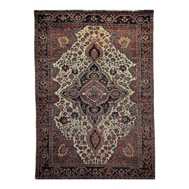 19th Century Persian Farahan Sarouk Area Rug in Floral Pattern in Ivory, Blue For Sale