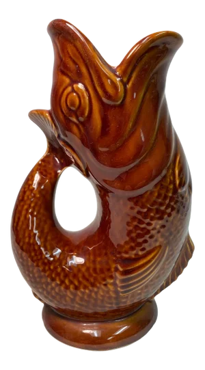 Vintage Brown Fish Glug / Gurgling Jug Made by Dartmouth Pottery in Devon, England.