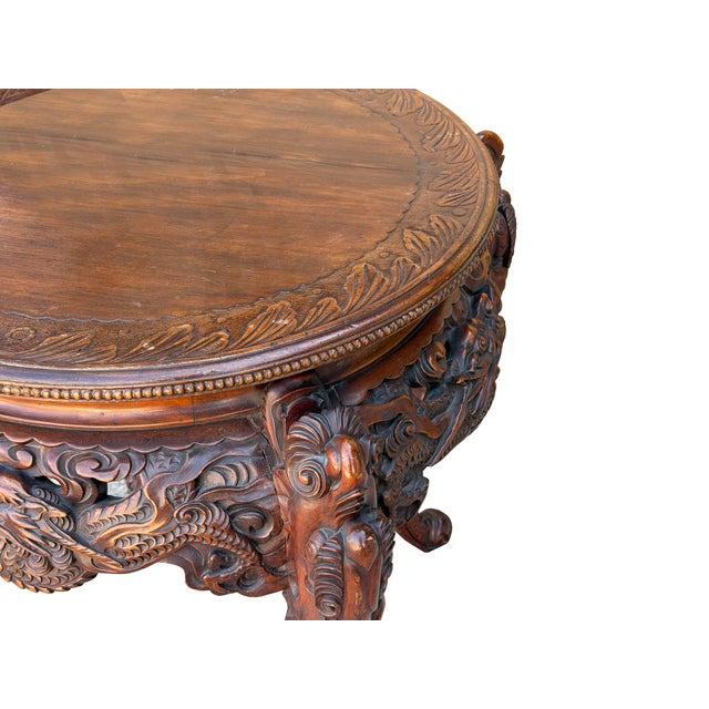 Vintage Carved Solid Wood Dragon Round Plant Stand Display Accent Table For Sale - Image 12 of 13
