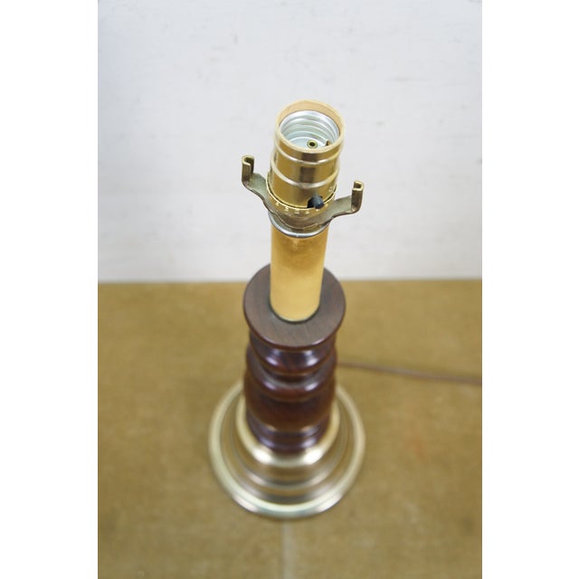 Mid 20th Century Mid 20th Century Mid Century Modern Turned Wood Spindle & Brass Pedestal Base Candlestick Table Lamp For Sale - Image 5 of 13