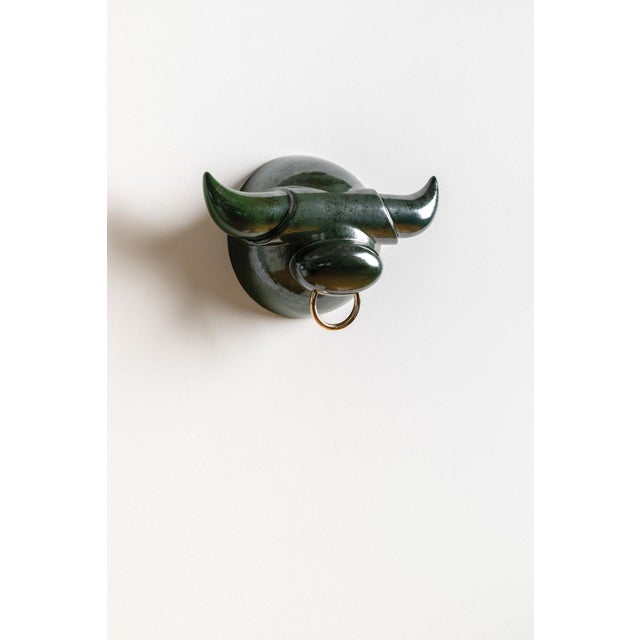 Contemporary Green Ox Ceramic Sculpture, Modern Design, New Creation Wall Art For Sale - Image 3 of 9