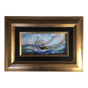 Unique Enamel on Copper Painting Titled “Boat Ride” by J Kooper. Listed American Artist.