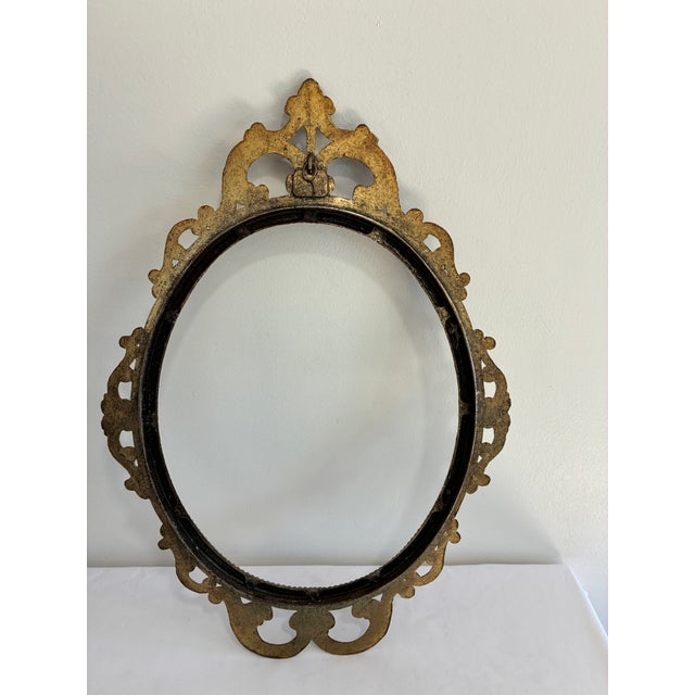 Metal Vintage Ornate Solid Brass Oval Frame, Baroque Style For Sale - Image 7 of 11