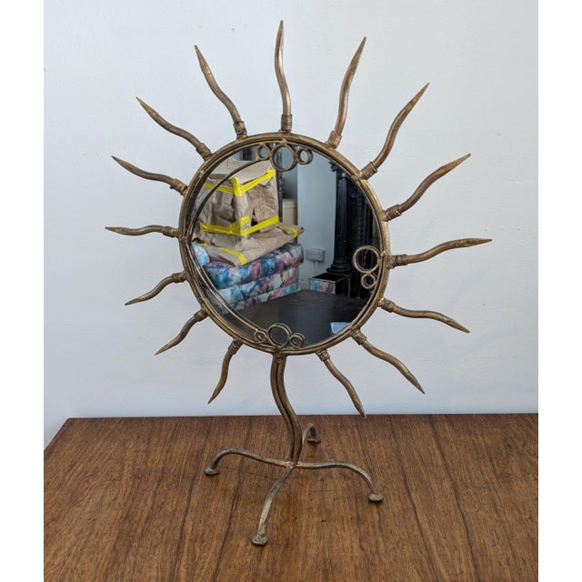 Mid-Century Modern Vintage American Postmodern Gilt Iron Sunburst Table Mirror, 1980s For Sale - Image 3 of 10