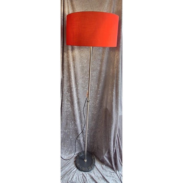 Vintage Brutalist Floor Lamp with Metal Base and Red Fabric Shade, 1970s For Sale - Image 9 of 9