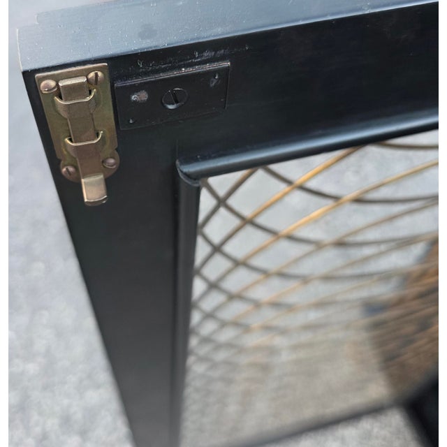 Late 20th Century Pair of Baker Furniture Neoclassical Black Lacquer and Gilt Cabinets With Decorative Wire-Mesh Grille Doors For Sale - Image 9 of 17
