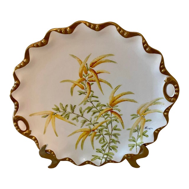 Antique Limoges France Hand Painted Signed Henriot Wheat With Gold Gilt Plate For Sale