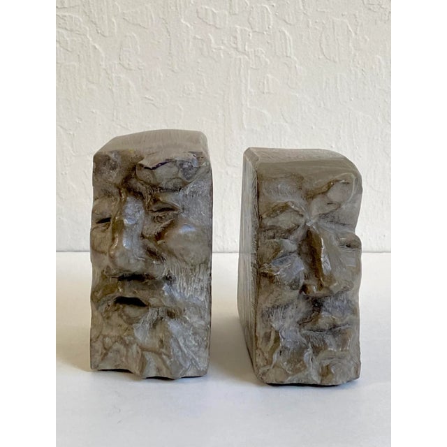 Late 20th Century Cast Stone Face Bookends Signed Strauch - a Pair For Sale - Image 9 of 9