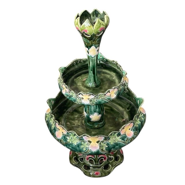 Ceramic A Vintage Majolica Tiered Pottery Centerpiece, 20th Century For Sale - Image 7 of 12