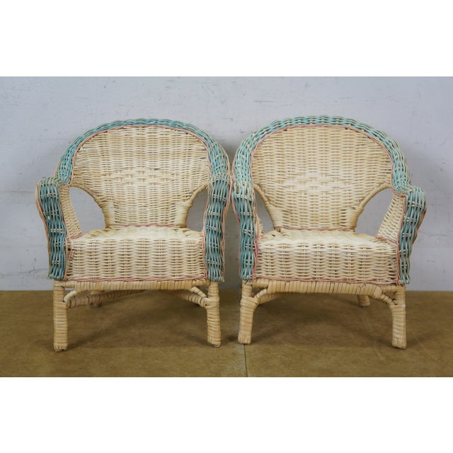 Mid 20th Century 2 Vintage Wicker Doll Sized Salesman Sample Wicker Rattan Arm Chairs 12" For Sale - Image 5 of 14