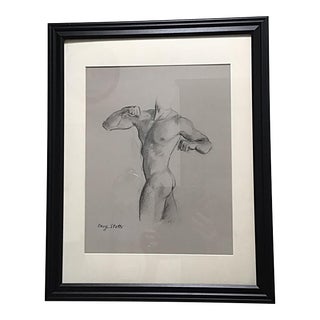 Contemporary Male Nude Charcoal Drawing, Framed For Sale