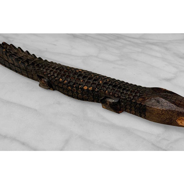 Wood Vintage 23" African Crocodile Wood Carved Sculpture For Sale - Image 7 of 10