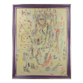 Sirio Pellegrini, Portrait, Pastel Drawing, 1969 For Sale