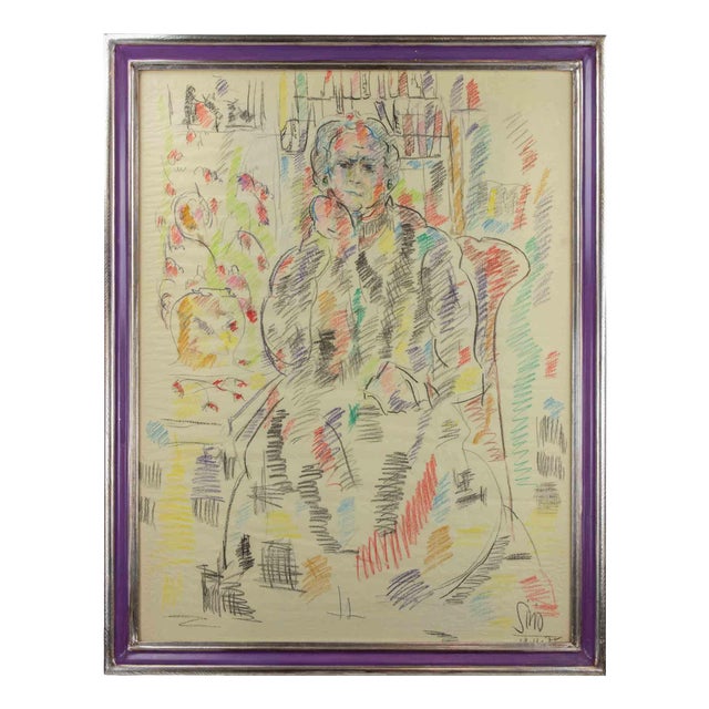 Sirio Pellegrini, Portrait, Pastel Drawing, 1969 For Sale