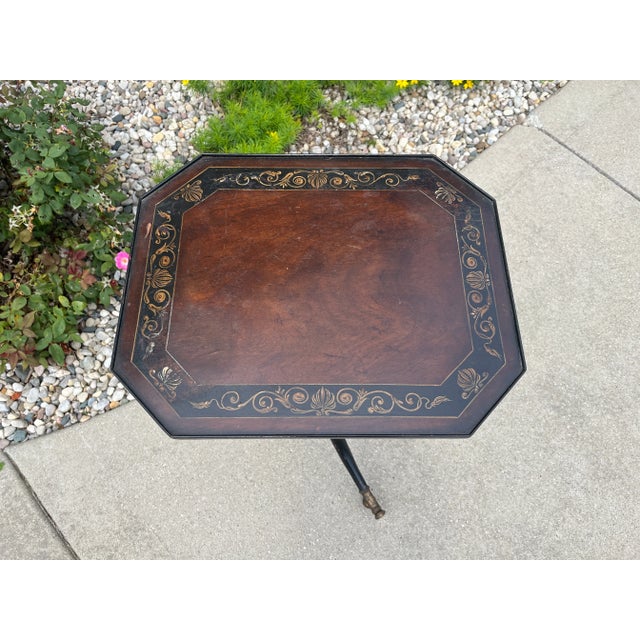 Antique English 1820's Regency Period Ebonized Gueridon With Octagonal Painted Top Pedestal Side Table For Sale - Image 9 of 10