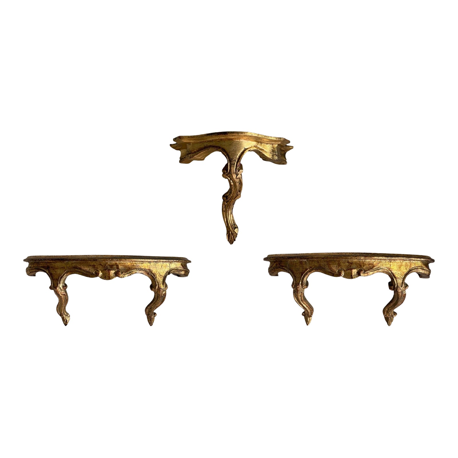 1950s Florentine Gold Wall Brackets Made in Italy by Fomerz Set of 3