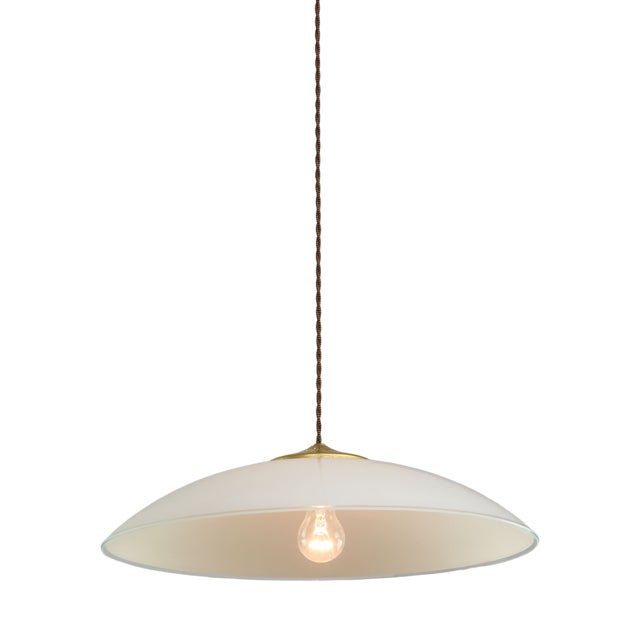 Mid-Century Italian Saucer Glass and Brass Pendant Lamp For Sale