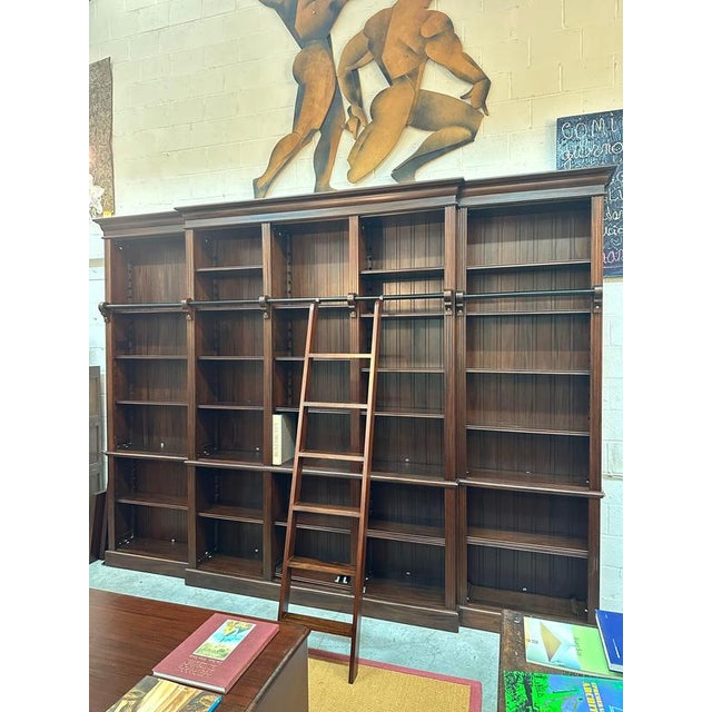 Grand Library Bookcase with Rolling Ladder For Sale - Image 5 of 6