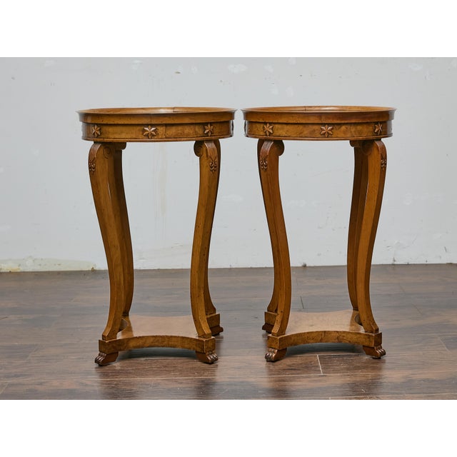 Wood Pair of 19th Century English Regency Walnut Side Tables with Carved Details For Sale - Image 7 of 12