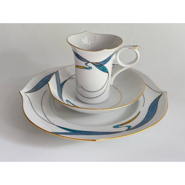 Form Wellenspiel Waterfowl Turquoise Coffee Cup with Saucer and Plate from Meissen, 1990s, Set of 3 For Sale - Image 11 of 11