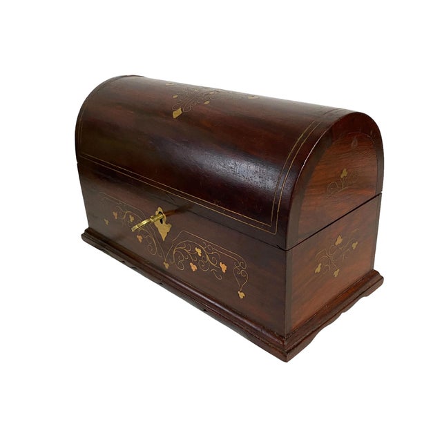 Brown Indian Traditional Jewelry Bangle Wooden Domed Box 10.25" W For Sale - Image 8 of 8