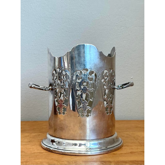 Victorian Vintage English Pierced Silver Plate Wine Holder For Sale - Image 3 of 12