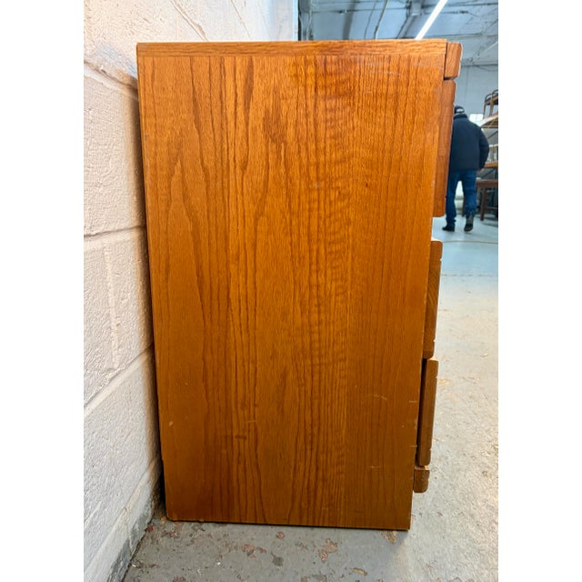 Wood Vintage Modern Solid Oak Six-Drawer Dresser W/ Tri-Fold Mirror For Sale - Image 7 of 17