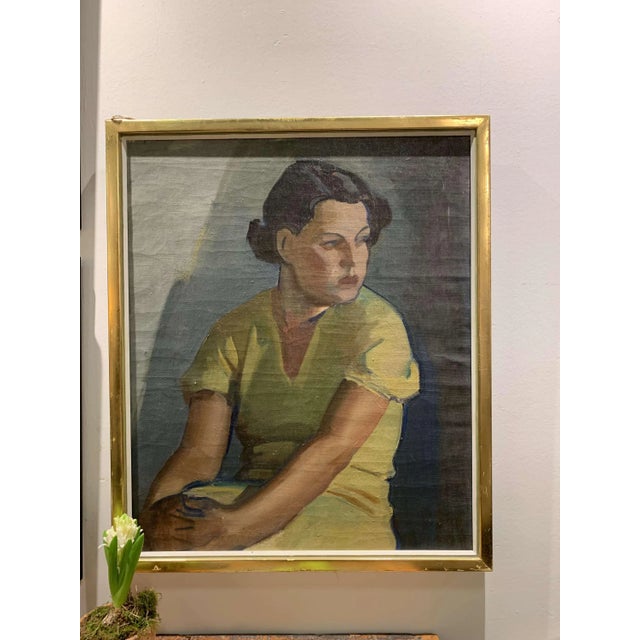 1930s Finnish Artist, Young Woman in a Yellow Dress, 1930s, Oil on Canvas, Framed For Sale - Image 5 of 13