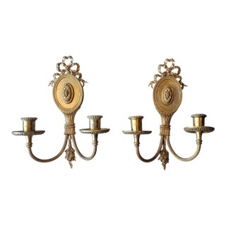 Pair of 1930s French Gilt Brass Wall Sconces For Sale