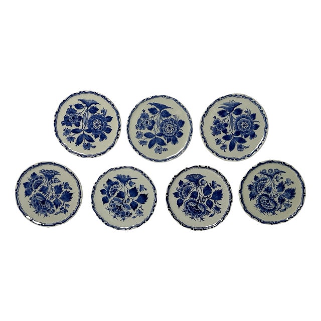 Vintage Hand-Painted Floral Miniature Wall Plates from Royal Delft, 1970s, Set of 7 For Sale
