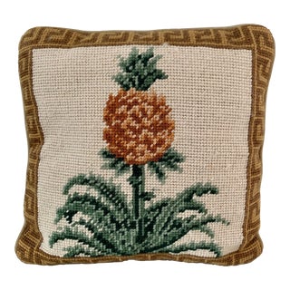 Pineapple and Greek Key Needlepoint Throw Pillow For Sale