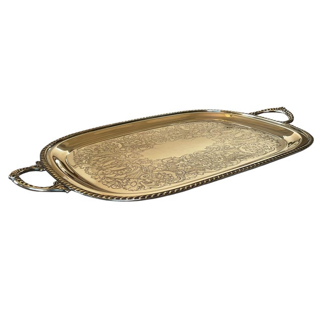 Mid Century Wallace Silverplate Engraved Serving Tray With Handles, 23.5” For Sale - Image 14 of 16