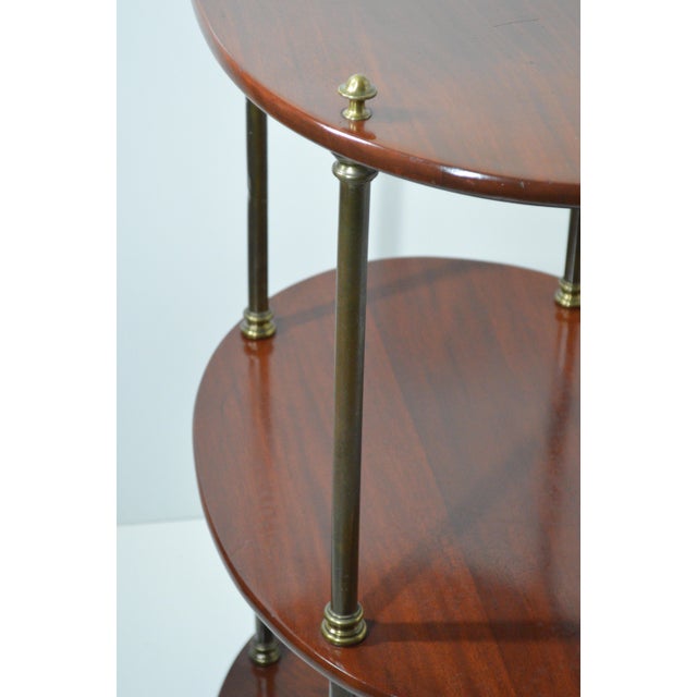 1930s Mahogany Brass Three Tier Oval English Campaign Style Etagere Shelf For Sale In Cincinnati - Image 6 of 14
