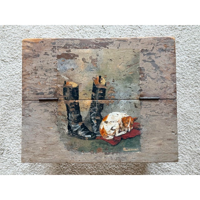 Folk Art boot shine box hand painted signed by known folk artist Martha Roeder. One of a kind, vintage equestrian decor...