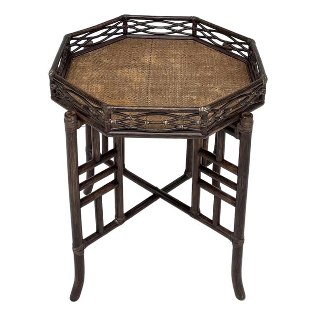 1970's McGuire San Francisco Rattan Folding Tray Table For Sale