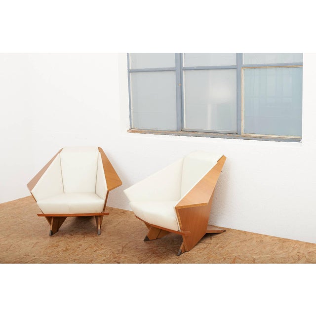 Taliesin Origami Chairs in Cherrywood and Fabric Upholstery by Frank Lloyd Wright for Cassina, 1986, Set of 2 For Sale - Image 13 of 16