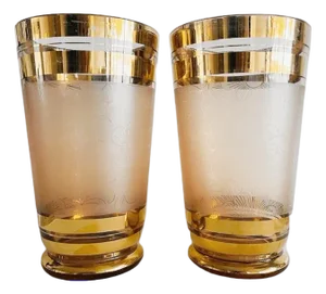 Art Deco Gold-Plated Pink Glass Vases from De Rupel, 1930s, Set of 2