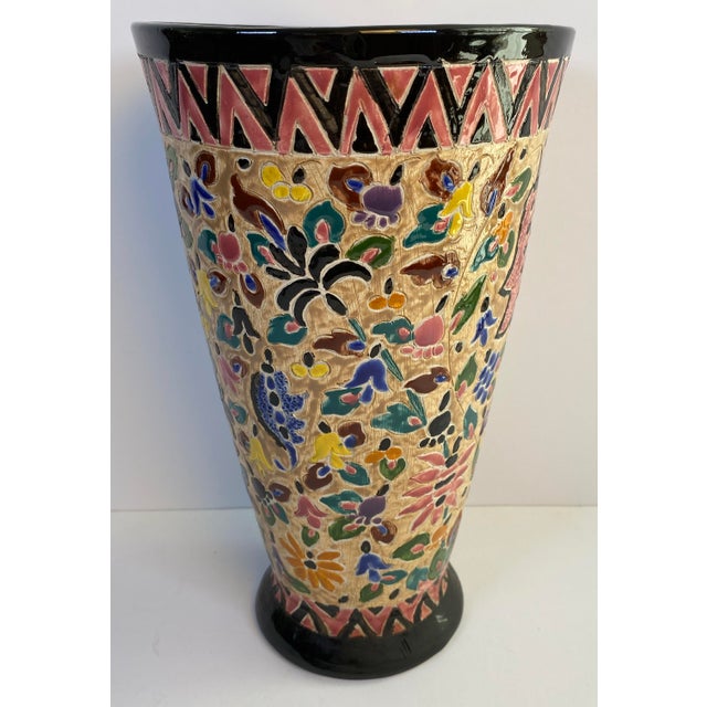 Art Nouveau French Art Nouveau Hand-Painted Ceramic Floral Vase Signed Jérôme Massier For Sale - Image 3 of 7
