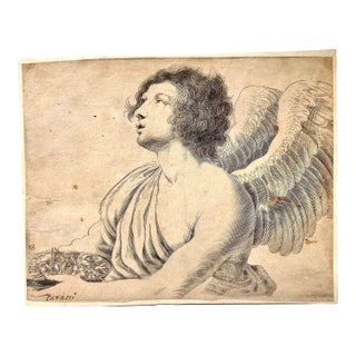 Mid 18th Century Italian Engraving of Angel, Signed Cavalli For Sale