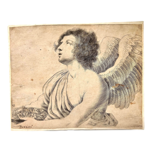 Mid 18th Century Italian Engraving of Angel, Signed Cavalli